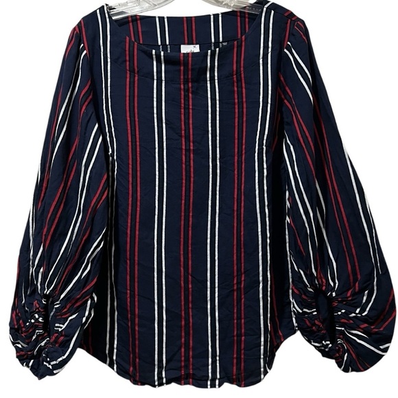 Cabi Medium #5516 Red White Blue Flag Vertical Stripe Blouse R1 - Picture 1 of 5